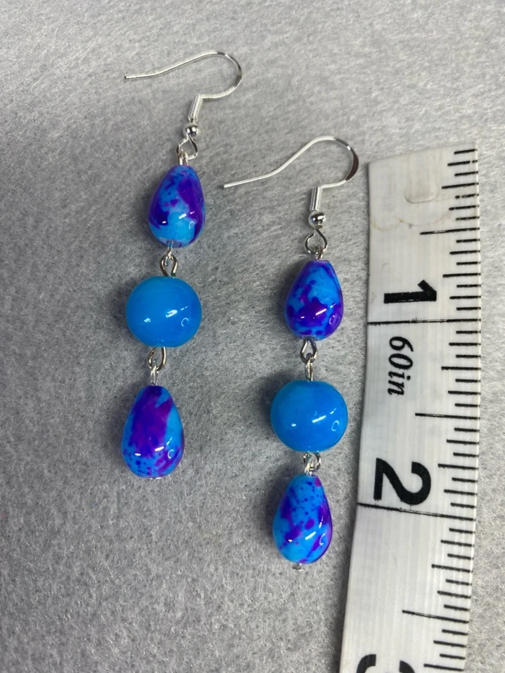 ⭐️HANDMADE Blue & Purple Bead Dangle Earrings - Women Jewelry
